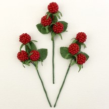3 Red Raspberry and Leaf Picks ~ 4-1/2" Long